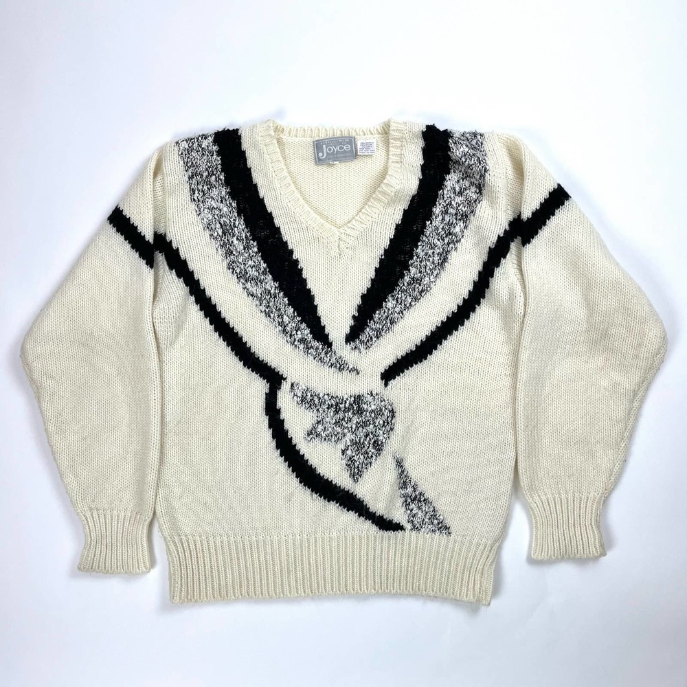 Vintage White Silver Black Sweater
